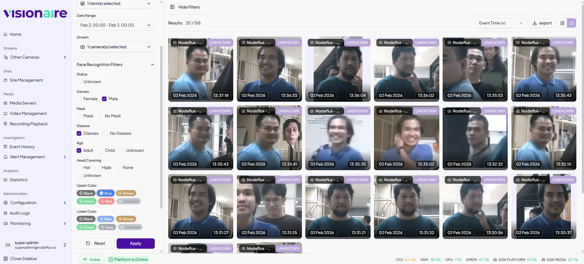 Lenz Event History - Chronological detection logs with thumbnails