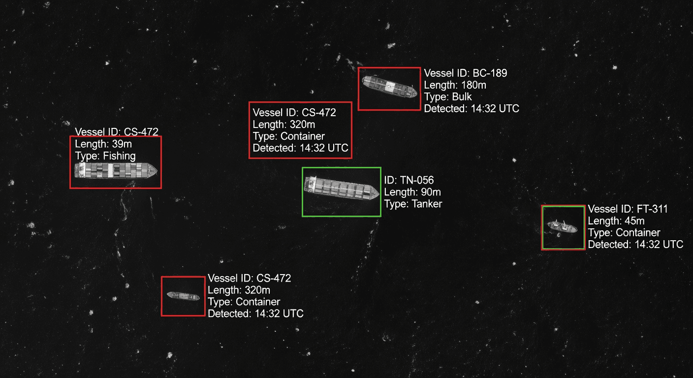 SAR satellite imagery showing dark vessel detections over Indonesian waters